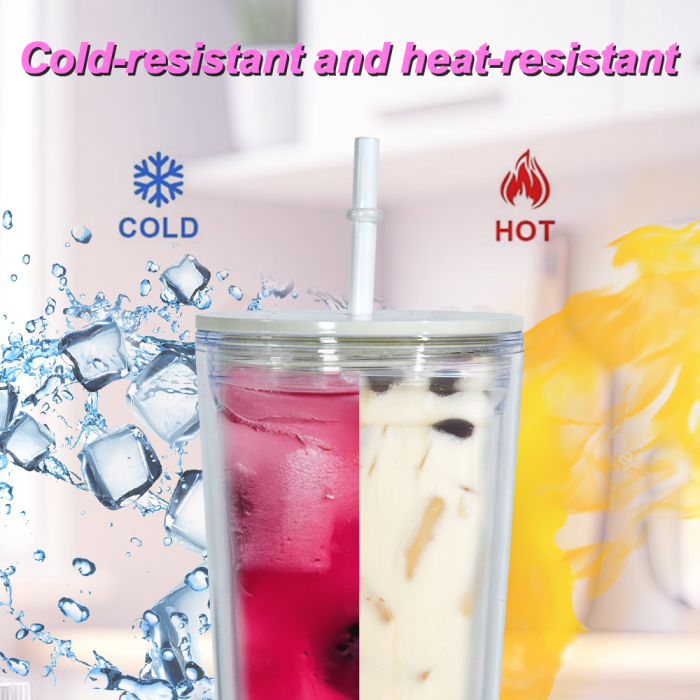 AGH US 8pcs/carton 24oz acrylic snow globe tumbler cups for glitter/UV sticker/3d DIY, 24oz glitter bling plastic double-wall cups with mixed color lids and straw