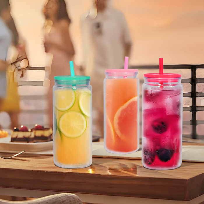 AGH US 25pcs/carton 20OZ Snow globe acrylic tumbler double wall plastic cups with lids and straws