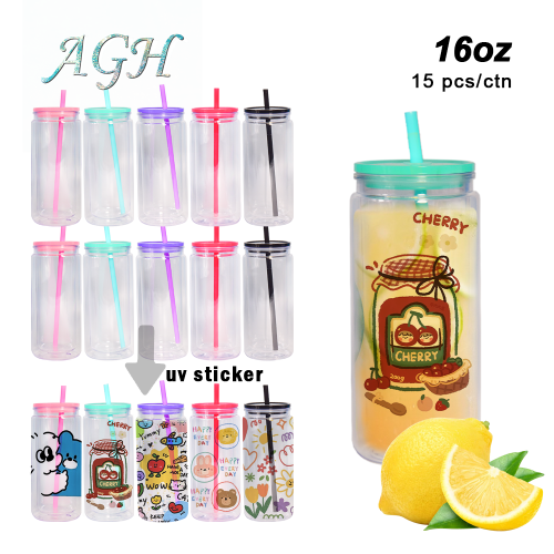 AGH US 25pcs 20OZ Plastic double wall Snow globe acrylic cups tumbler with lids and straw