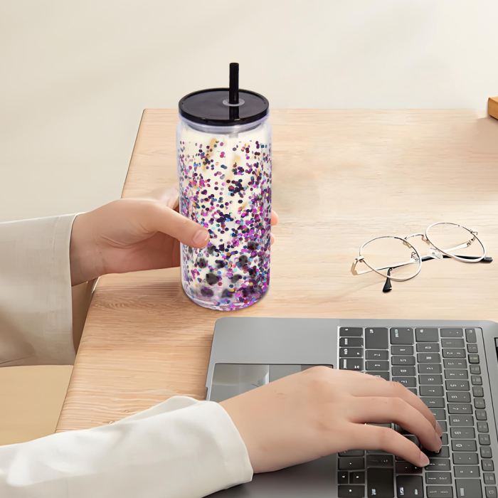 AGH US 25pcs 20OZ Plastic double wall Snow globe acrylic cups tumbler with lids and straw