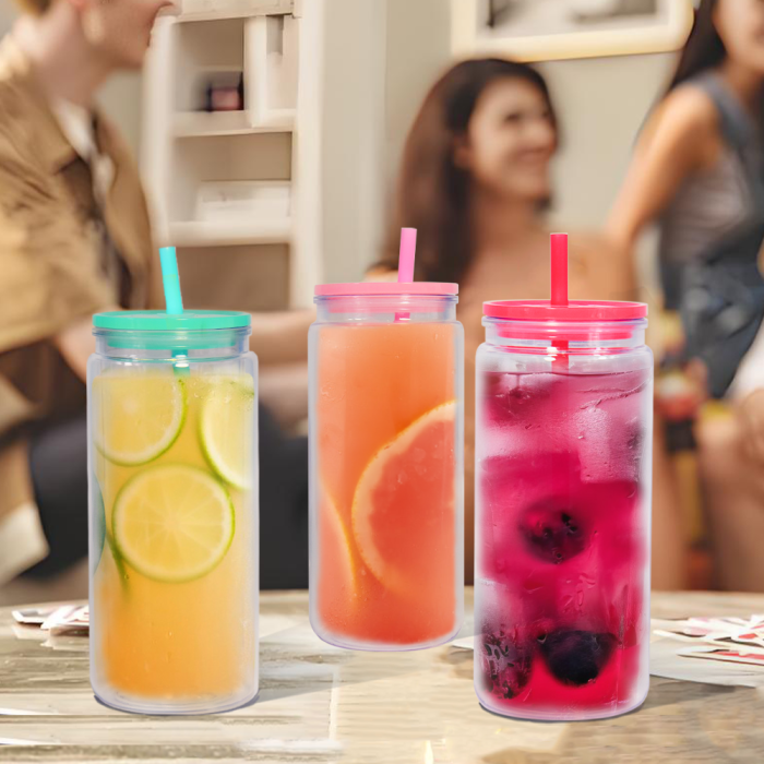 AGH US 25pcs 20OZ Plastic double wall Snow globe acrylic cups tumbler with lids and straw