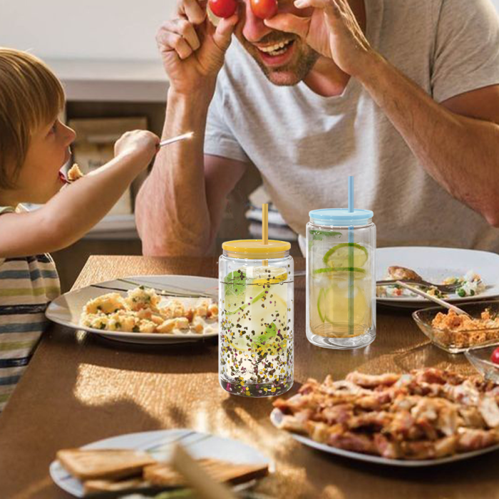 AGH US New 15pcs/carton 16OZ Snow Globe Double Wall Colorful Sublimation Glass Beer Can With Pre Drilled Hole And Plugs