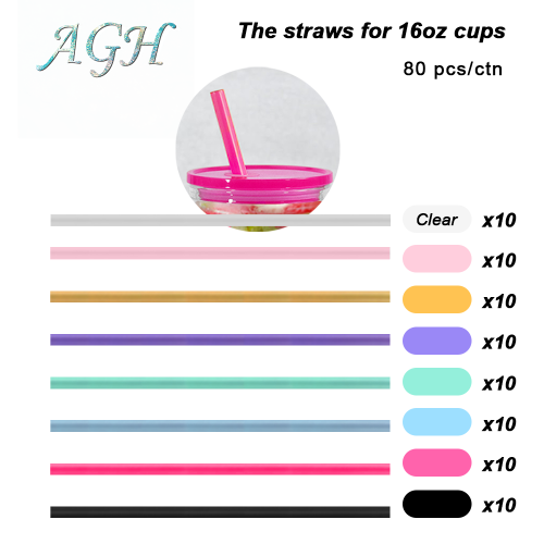 AGU US Only 8mm replaced plastic straw matching 16oz cups with lids' Accessory replacement coloring straw 80pcs/carton