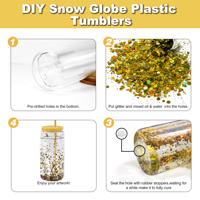 AGH US New 15pcs/carton 16OZ Snow Globe Double Wall Colorful Sublimation Glass Beer Can With Pre Drilled Hole And Plugs