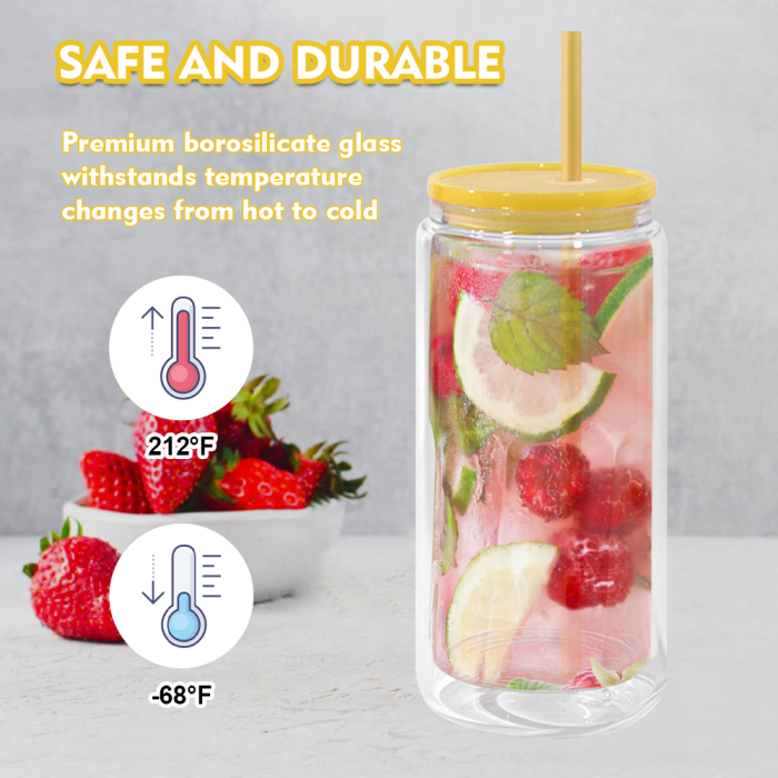 AGH US New 15pcs/carton 16OZ Snow Globe Double Wall Colorful Sublimation Glass Beer Can With Pre Drilled Hole And Plugs