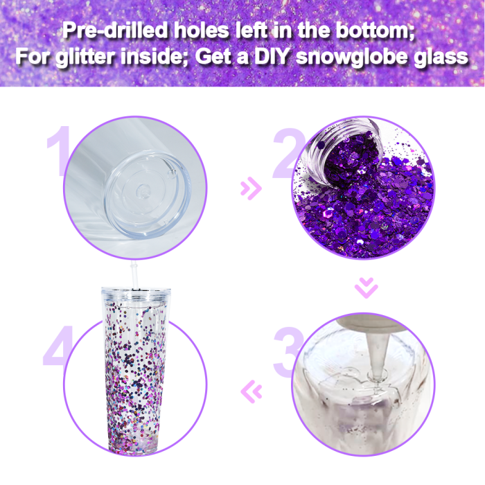 USA warehouse BPA Free Double Wall snow globe 24oz Clear Plastic Cups 15pcs 25pcs per case