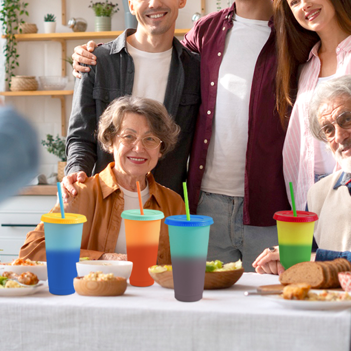 US$ 37.00 - Color Changing Cups with Lids and Straws 20pcs, 24oz - Reusable  Cups with Lids in 5 Multicolors - Perfect for Cold Coffee, Smoothie etc. -  www.aghhome.com