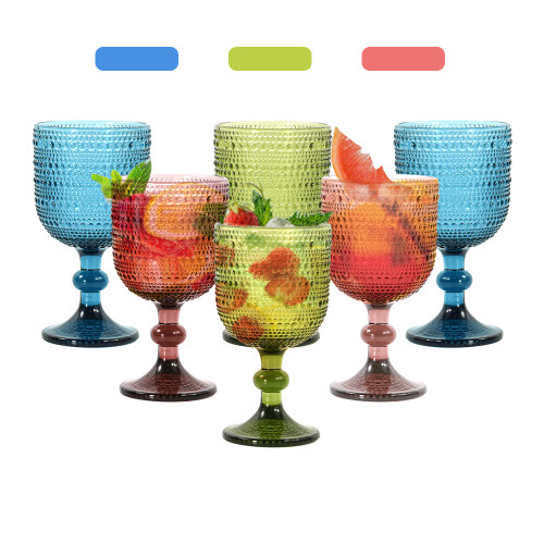 Glasses Drinking Wine Water Goblets Glassware set of 6 Vintage Stemware 12 Ounces for Wedding Party Bar Floral Pattern 350 ml