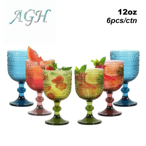 Glasses Drinking Wine Water Goblets Glassware set of 6 Vintage Stemware 12 Ounces for Wedding Party Bar Floral Pattern 350 ml