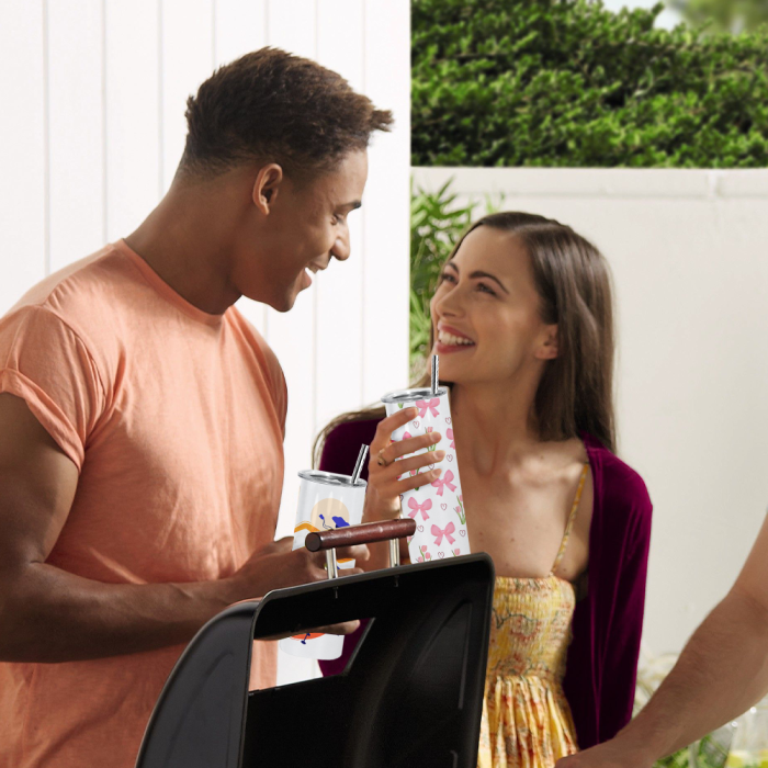 AGH US 10pcs DIYI SET 20 OZ Round edge sublimation blanks straight tumbler with plastic straw, metal straw, rubber bottom and flim wrap