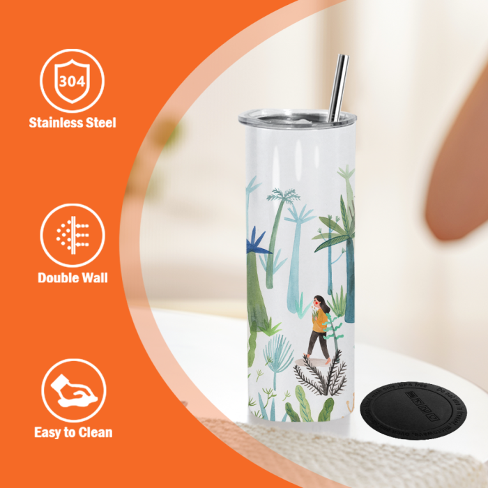 AGH US 10pcs DIYI SET 20 OZ Round edge sublimation blanks straight tumbler with plastic straw, metal straw, rubber bottom and flim wrap