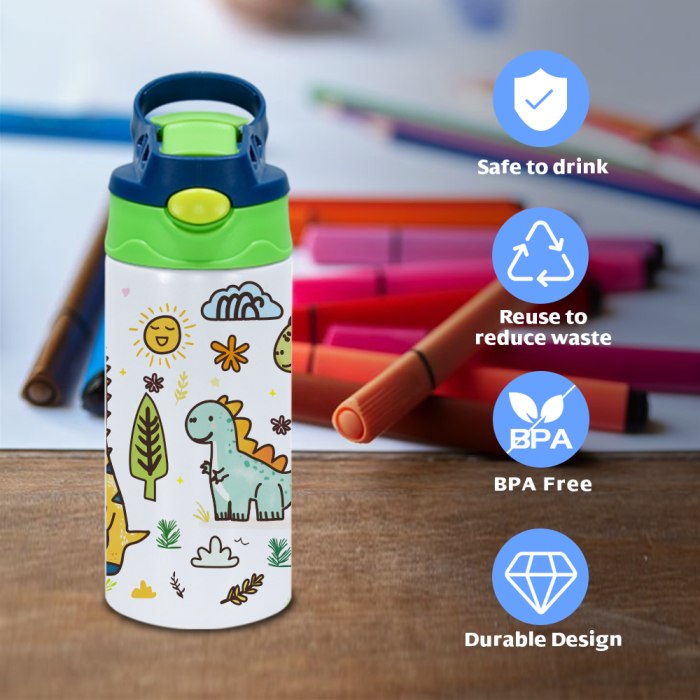 AGH US 10pcs 12OZ ‘Drawing Painting’ cups Stainless steel kids tumbler with flip handle lids mixed 5-colors, with 12-colors acrylic maker