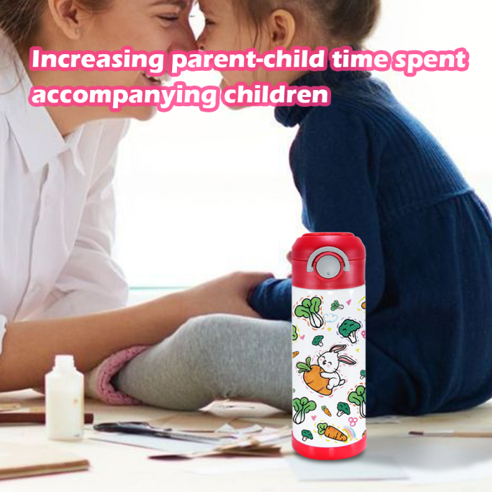 AGH US 10pcs ‘Drawing Painting’  kids water bottle matte surface Stainless steel kids tumbler with mixed 6-coloring handle lids, 12-colors acrylic maker