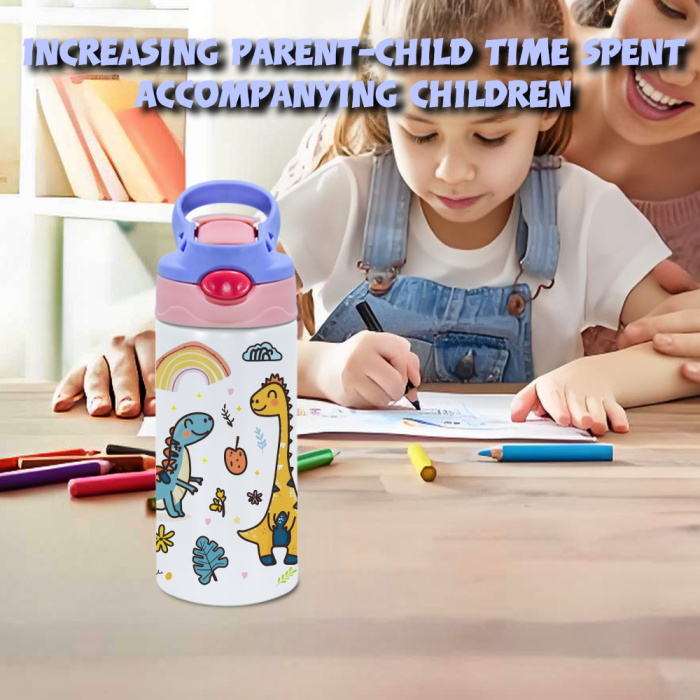 AGH US 10pcs 12OZ ‘Drawing Painting’ cups Stainless steel kids tumbler with flip handle lids mixed 5-colors, with 12-colors acrylic maker