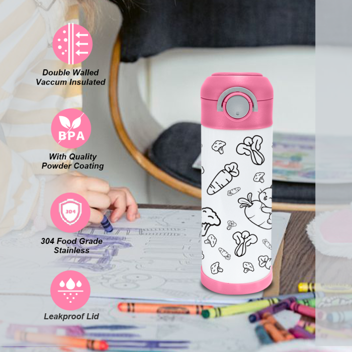 AGH US 10pcs ‘Drawing Painting’  kids water bottle matte surface Stainless steel kids tumbler with mixed 6-coloring handle lids, 12-colors acrylic maker