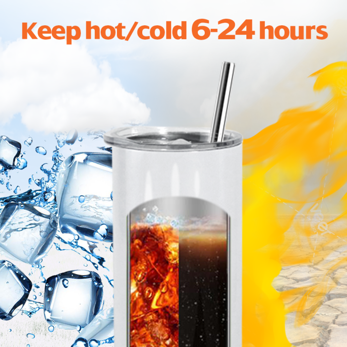 AGH US 10pcs DIYI SET 20 OZ Round edge sublimation blanks straight tumbler with plastic straw, metal straw, rubber bottom and flim wrap