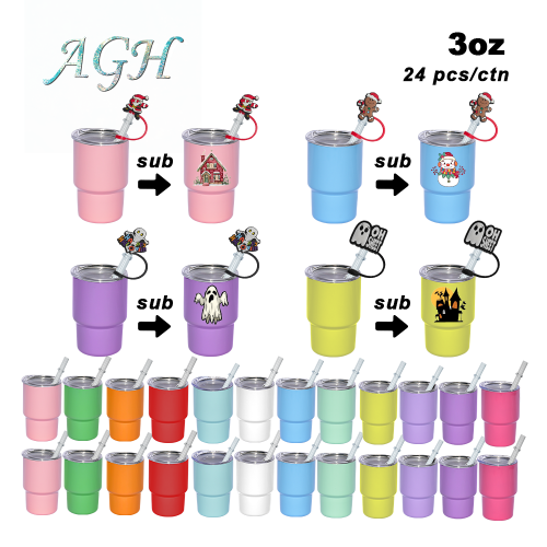 AGH US Halloween Christmas exclusive 3OZ Mixed color sublimation mini tumbler stainless steel shotglass for DIY GIFT Halloween Christmas Party decor
