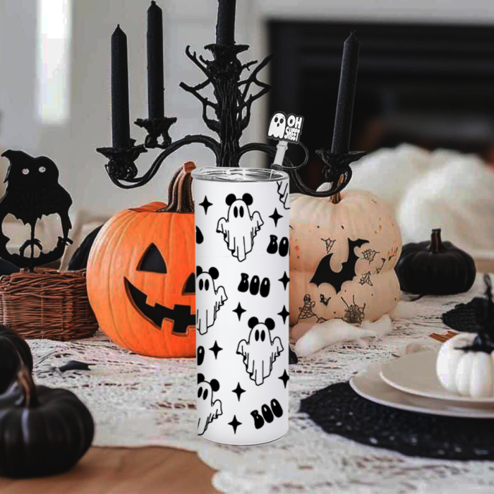 AGH US Halloween UVDTF Special Exclusive 20OZ Sublimation GLOWING TO DARK GREEN/ BLUE Straight Tumbler with UV Stickers and Silicone Topper Cover For DIY GIFT Halloween Party decor
