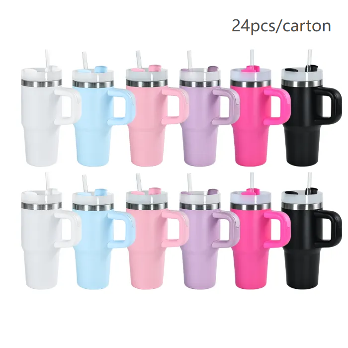 AGH US 6pcs/12pcs/24pcs 14OZ tumbler cups 304 stainless steel double wall travel  mug tumbler with handle mixed color 6pcs/12pcs/carton