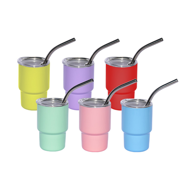 AGH US warehouse 3oz sub mini shot glass tumbler with metal straw mixed colors 48pcs/case with drying rack (sub white+ sub mixed 6-colors)