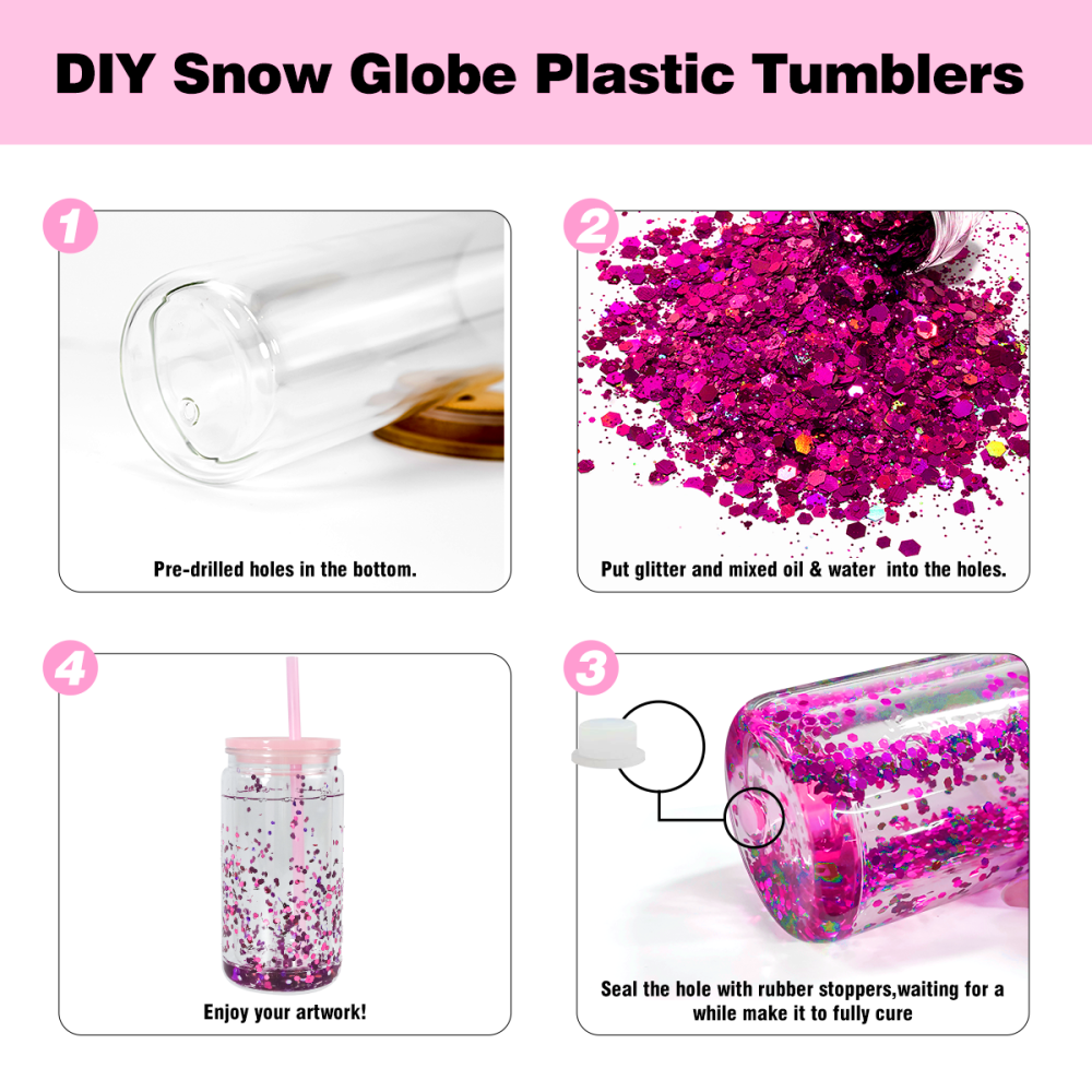 AGH US Mix Color 16oz snow globe Plastic Cups With Pre Drilled Hole And Plugs 15pcs/25pcs/case