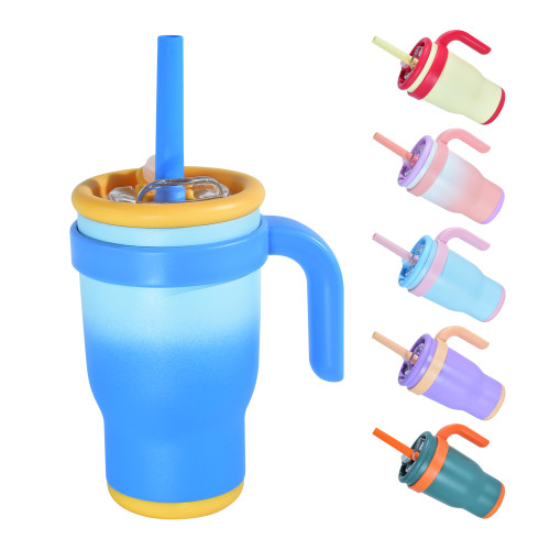 AGH US NEW 14oz Double Wall Stainless steel Travel Car Mug Tumblers With Handle And Silicone Straw