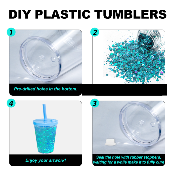 AGH US Exclusive 12OZ Kids Leak-Proof Snow Globe Double wall Plastic tumbler cups with mixed color lids and bubble tea straws For Halloween Christmas Custom DIY 15pcs/carton
