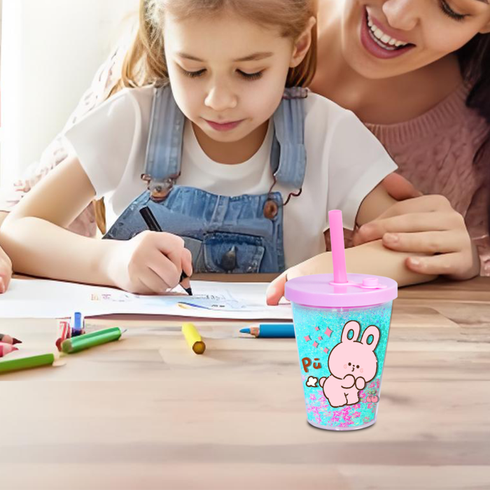 AGH US Exclusive 12OZ Kids Leak-Proof Snow Globe Double wall Plastic tumbler cups with mixed color lids and bubble tea straws For Halloween Christmas Custom DIY 15pcs/carton