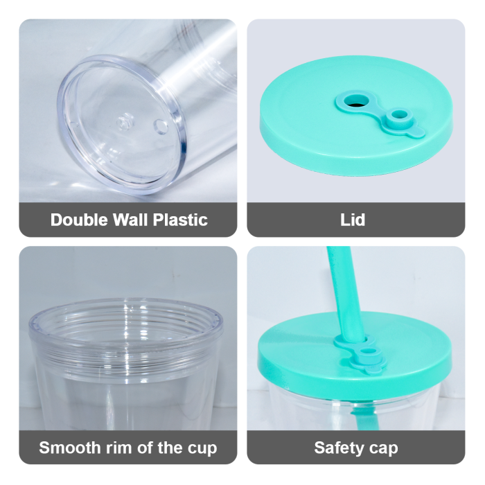 AGH US Exclusive 12OZ Kids Leak-Proof Snow Globe Double wall Plastic tumbler cups with mixed color lids and bubble tea straws For Halloween Christmas Custom DIY 15pcs/carton