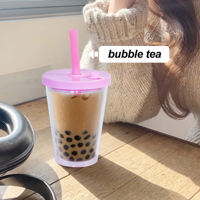 AGH US Exclusive 12OZ Kids Leak-Proof Snow Globe Double wall Plastic tumbler cups with mixed color lids and bubble tea straws For Halloween Christmas Custom DIY 15pcs/carton