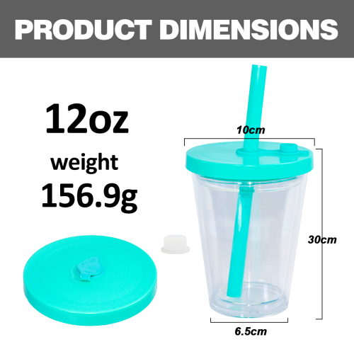 AGH US Exclusive 12OZ Kids Leak-Proof Snow Globe Double wall Plastic tumbler cups with mixed color lids and bubble tea straws For Halloween Christmas Custom DIY 15pcs/carton