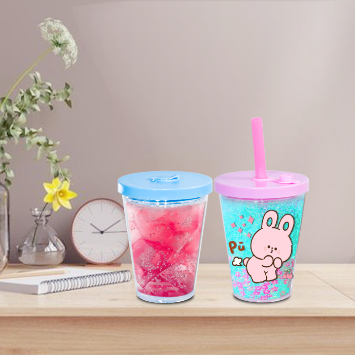AGH US 12OZ Kids Snow Globe Double wall Plastic tumbler cups with mixed  color lids and bubble tea straws For Halloween Christmas Custom DIY
