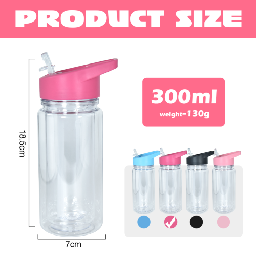 AGH US 300ml 10oz acrylic snow globe cup double wall plastic kids water bottle with colorful handle lid (mixed 4 color) 12pcs/carton