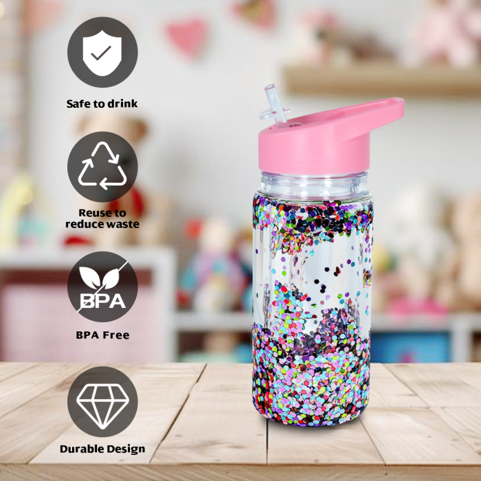 AGH US 300ml 10oz acrylic snow globe cup double wall plastic kids water bottle with colorful handle lid (mixed 4 color) 12pcs/carton