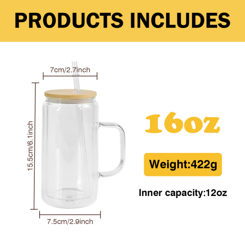AGH US 16 OZ Snow Globe double wall Glass handle tumbler with bamboo lids 15pcs/carton