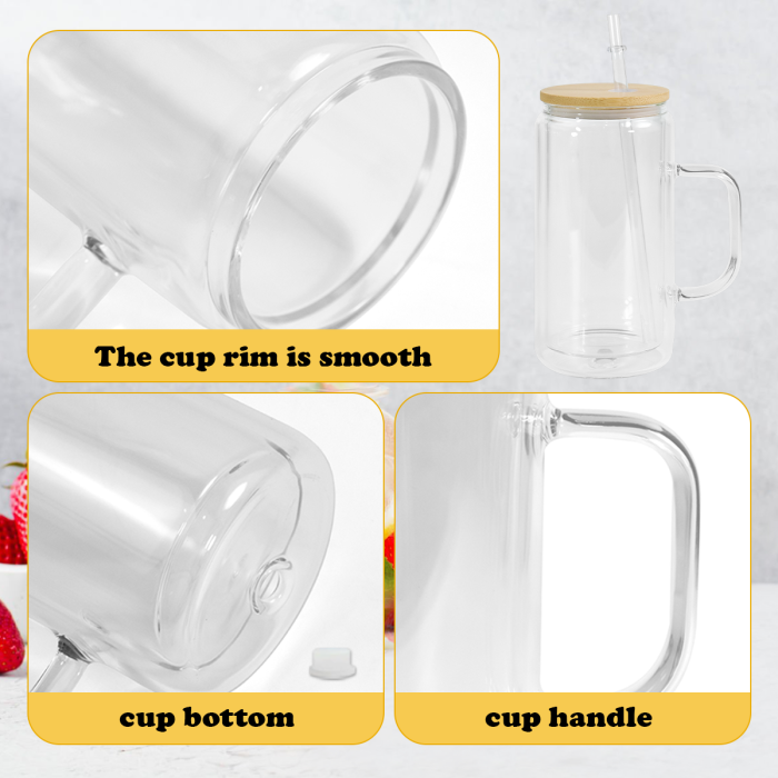 AGH US 16 OZ Snow Globe double wall Glass handle tumbler with bamboo lids 15pcs/carton