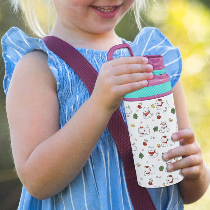 AGH US 12 OZ Sublimation Blank Kids Sports water bottle with mixed color handle Lids, rubber bottom and shrink wrap 10pcs/carton