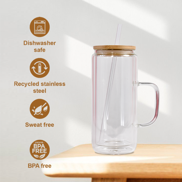 AGH US 20OZ Exclusive Snow Globe double wall Glass glitter handle tumbler with bamboo lids 15pcs/carton