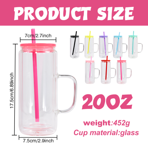 AGH US 20OZ Exclusive Snow Globe double wall Glass glitter handle tumbler with mixed color plastic lids 15pcs/carton