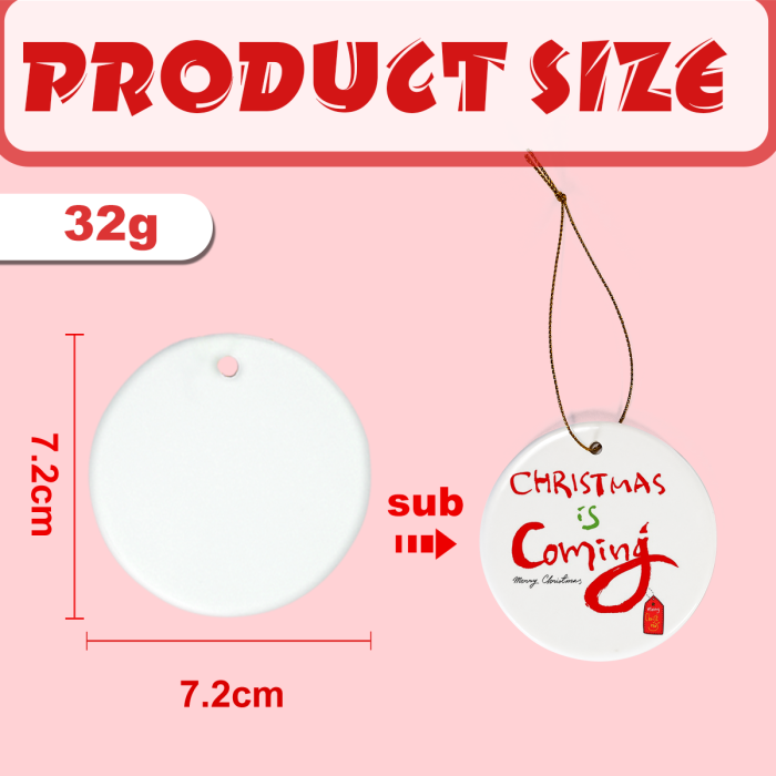 AGH US 25pcs sublimation blank ceramic ornaments 3 inches for Halloween& Christmas special exclusive decor for Christmas tree family party