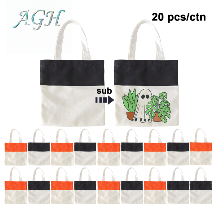 AGH US 20pcs/carton canvas candy bag mixed color 10.5*10.5inch Sublimation Christmas Halloween Tote canvas Bag orange and black