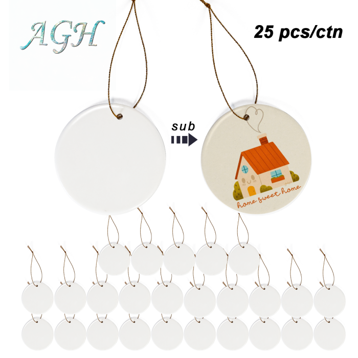 AGH US 25pcs sublimation blank ceramic ornaments 3 inches for Halloween& Christmas special exclusive decor for Christmas tree family party
