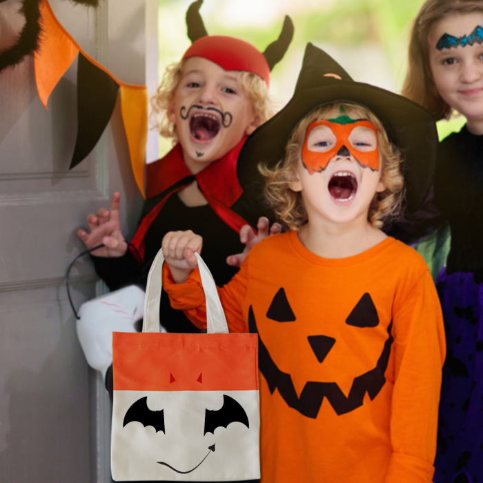 AGH US 20pcs/carton canvas candy bag mixed color 10.5*10.5inch Sublimation Christmas Halloween Tote canvas Bag orange and black