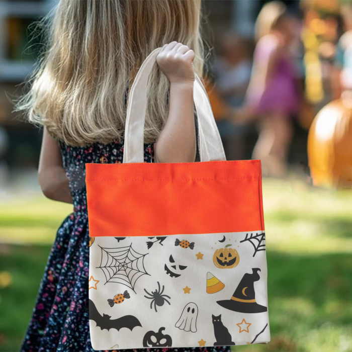 AGH US 20pcs/carton canvas candy bag mixed color 10.5*10.5inch Sublimation Christmas Halloween Tote canvas Bag orange and black