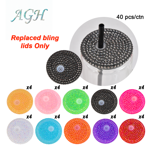 AGH US 40pcs Exclusive mixed replacement lids only colorful diamond replaced lids for matching 16oz glass can snow globe plastic cups