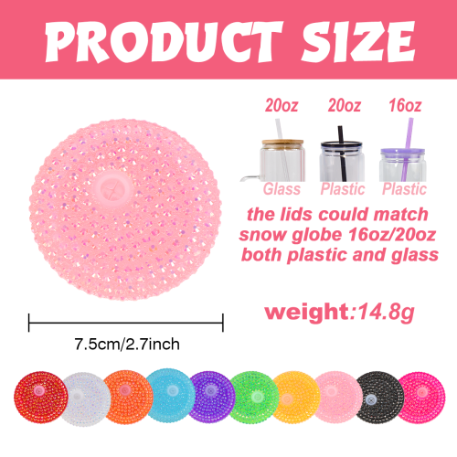 AGH US 40pcs Exclusive mixed replacement lids only colorful diamond replaced lids for matching 16oz glass can snow globe plastic cups