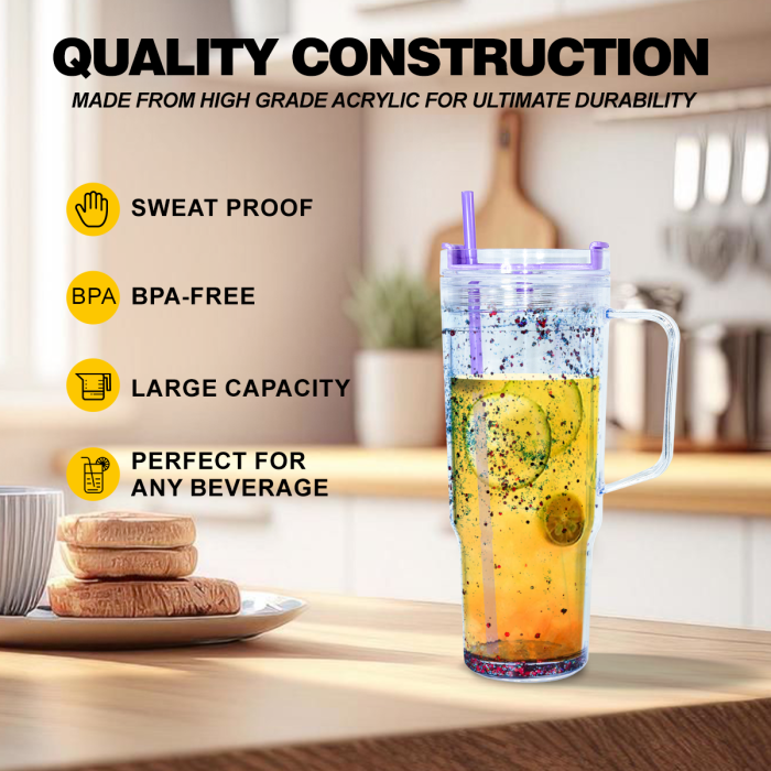 AGH US 12pcs/carton 40OZ Snow Globe Plastic double wall Snow globe acrylic cups tumbler with coloring lids and straw and silicone straw topper/cover