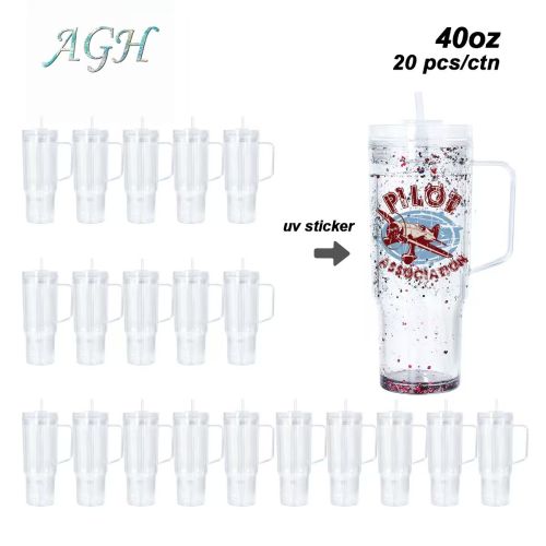 AGH US Special offer 20pcs 40 oz Snow Globe Handle Plastic Tumblers for DIY Glitter Gifts