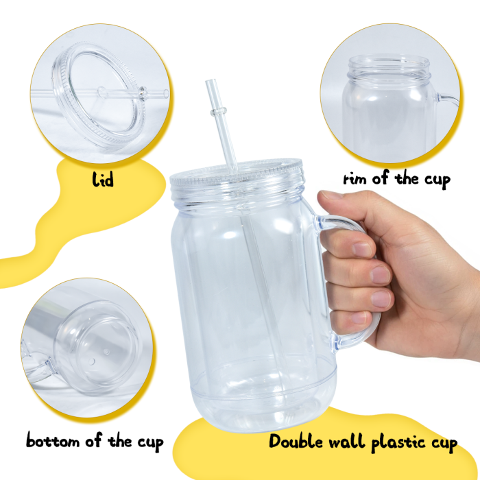 AGH US New Collection Exclusive 22 OZ Acrylic Snow Globe Tumblers Double walled Plastic Cups with straw toppers 12pcs/ctn for UVDTF Printing