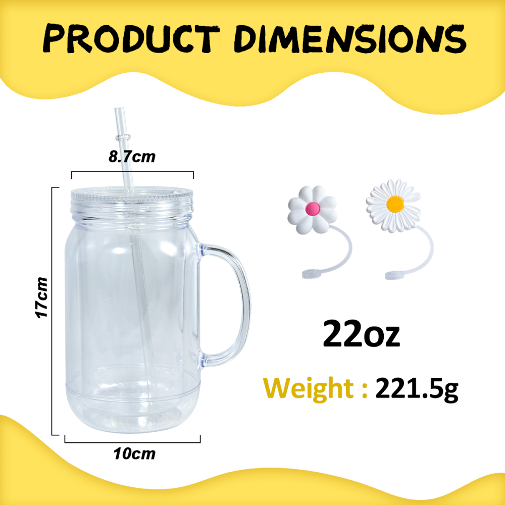 AGH US NEW Exclusive 22 OZ Acrylic Snow Globe Tumblers Double walled Plastic Cups with straw toppers 12pcs/ctn for UVDTF Printing